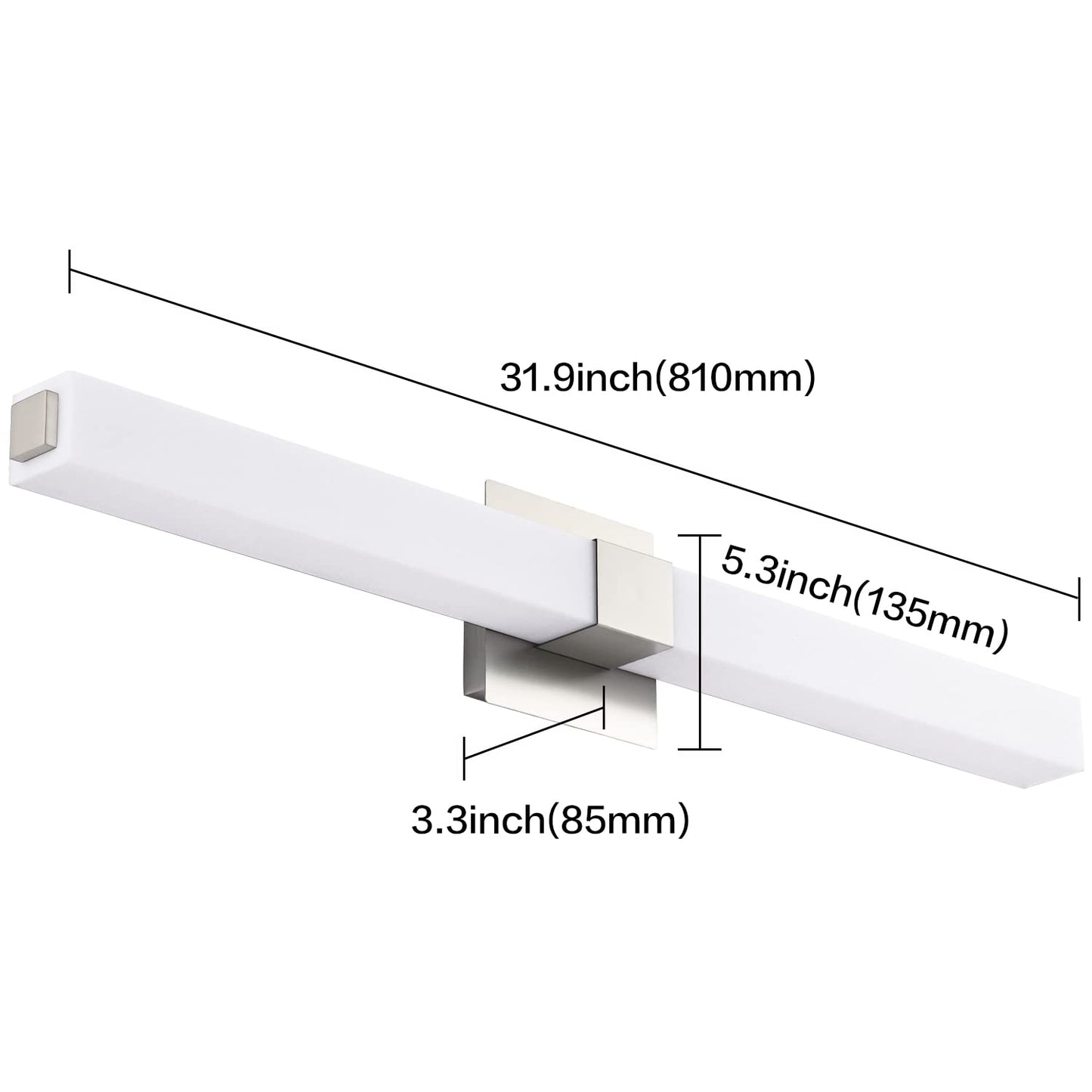 ZUZITO Bathroom Vanity Light - Modern LED Fixture, 32 Inch, Brushed Nickel, 6000K Bright White Light, Model S16001-810mm