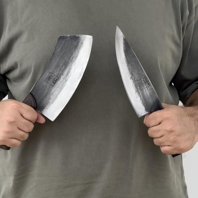 COOLINA Altomino and Tungsten Knife Set – Hand-Forged Chef Knife and Precision Slicing Knife Bundle – High Carbon Steel Full Tang Butcher Knives for Meat, Veggies, BBQ & Kitchen Prep