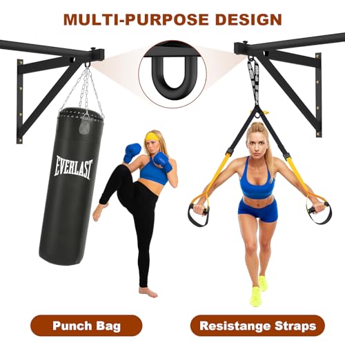 Wall Mounted Pull Up Bar, Adjustable Depth 51" Chin Up Bar, Heavy-Duty 500 lbs Weight Capacity, Maintain Upper Body Streng...
