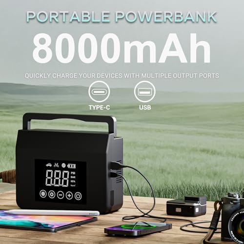 Hieha Car Battery Jump Starter with Air Compressor 4000A (9.0 L Gas/8.0L Diesel), Battery Charger 12V Jump Box with 150PSI...