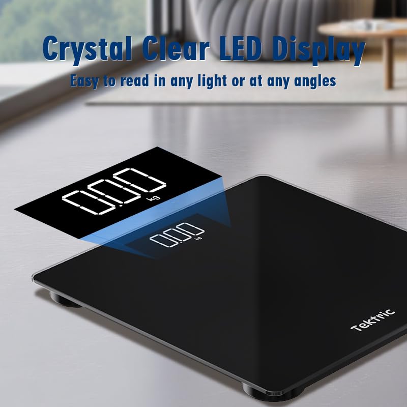 Digital Bathroom Scale for Body Weight - Rechargeable Weight Scale for People with LED Display, KG/LB, 400 lb Capacity, St...