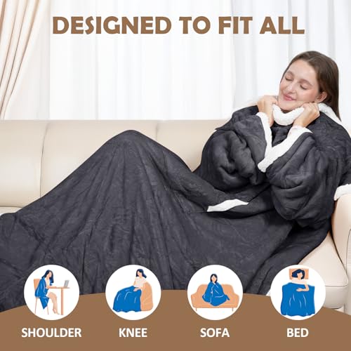 HOW'S MY HOUSE Wearable Heated Blanket with Sleeves and Foot Pocket, 52"x72" Electric Blanket for 6 Heat Settings, 12-Hour...