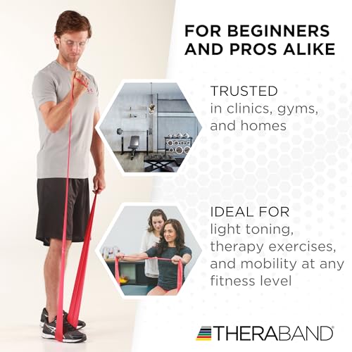 THERABAND Professional Resistance Band, Red Level 2 Medium, 5 ft Exercise Band for Physical Therapy, Strength Training, Up...