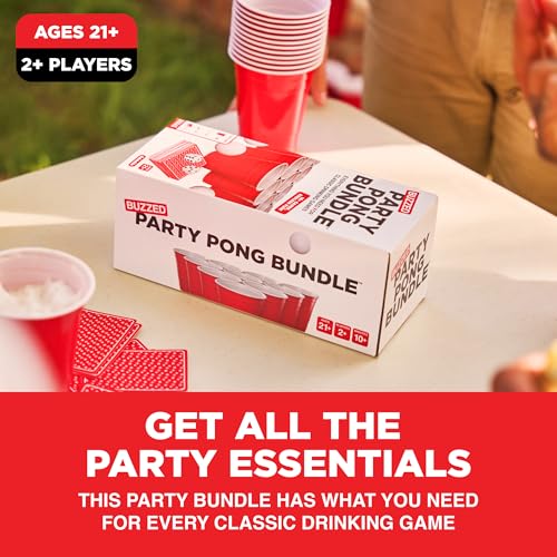 Buzzed Party Pong Bundle Drinking Kit, Fun Outdoor or Indoor Drinking Game Set with Ping Pong Balls & Gear for 10+ Classic Games, Perfect for Holiday Party Games & Friendsgiving Gift Ideas for Host