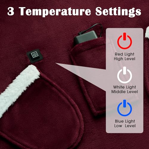 Homemate Heated Wearable Blanket Hoodie - with Battery Pack 7.4V - Oversized Electric Blanket Hoodie for Women Men - Warm ...
