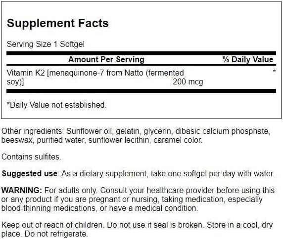 Swanson Maximum Strength Vitamin K2 (Menaquinone-7)-Vitamin Supplement Supporting Cardiovascular and Bone Health-Made from Japanese Natto to Help Regulate Calcium (30 Softgels, 200mcg Each) (3 Pack)