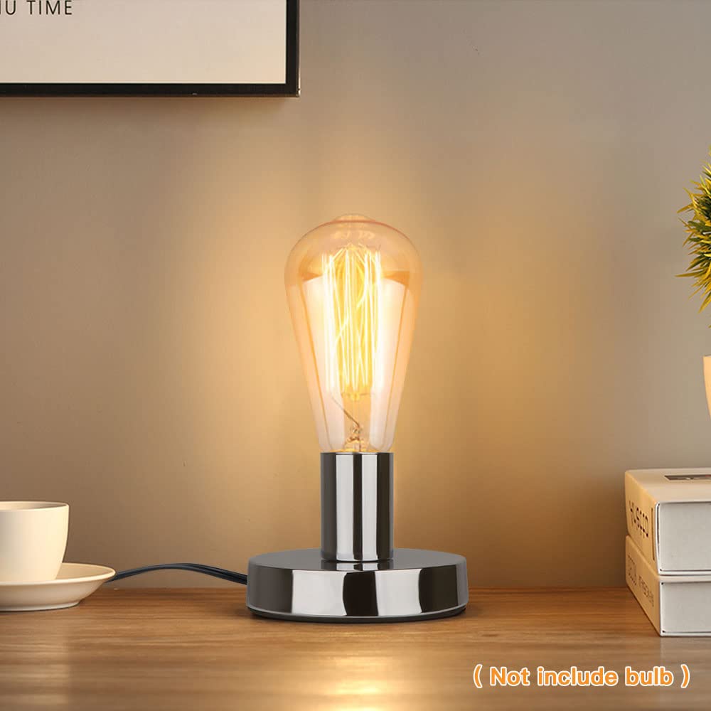Helunsi Industrial Table Lamp Base, Silver Metal E26/E27 Bulb Holder, Mini Short Desk Lamp With 5.8Ft Cord, Model E507234