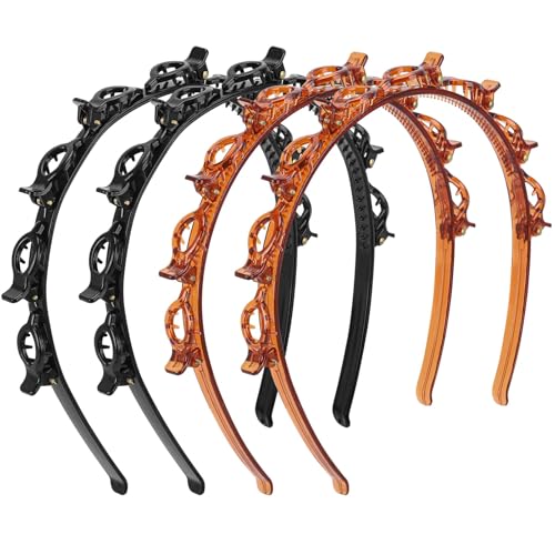 acDesign 4 Pcs Headband with Clips, Professional Weave Bangs Hairstyle Hairpin Headband, Clip Headbands for Women (2Black ...