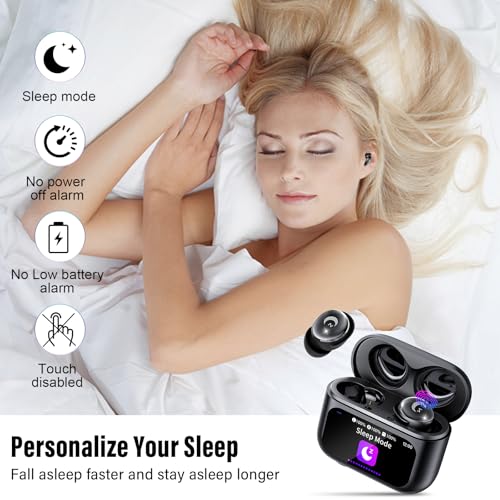 VEKJ Sleep Earbuds, Bluetooth 5.4 in Ear Smart Touch Screen Earbuds, 48H Mini Sleep Headphones Small Design for Side Sleep...