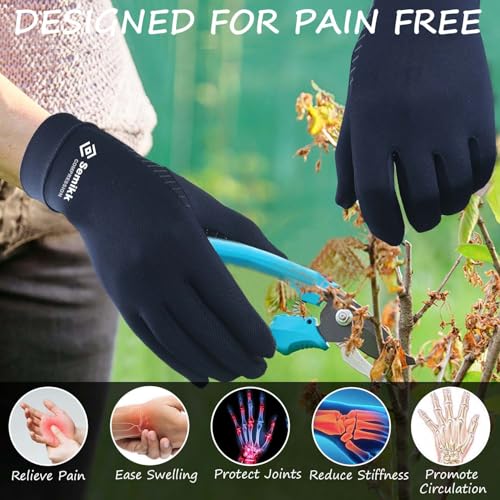 2 Pairs Compression Full Finger Arthritis Gloves, Copper Glove with Touch Screen Fingers for Everyday Support, Hand Joint ...