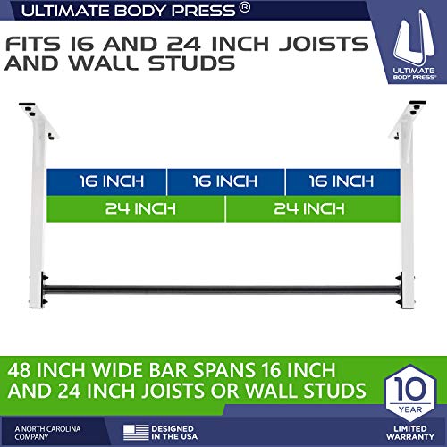 Wall or Ceiling Mount Pull Up Bar with 48” Straight Bar and 22” Risers, Double Wall Mounting Plates Fit 16” or 24” Studs a...