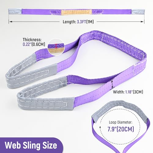 2-PCS 5:1 Safety Factor 1" X3.3' Lifting Slings 2204 lbs Webbing Sling 2 ply Polyester Lifting Strap with Twisted Eye & Ey...
