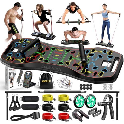 LALAHIGH Push Up Board,36 in 1 Home Gym Equipment with Ab Roller Wheel & Resistance Bands, Portable Foldable Workout Board...