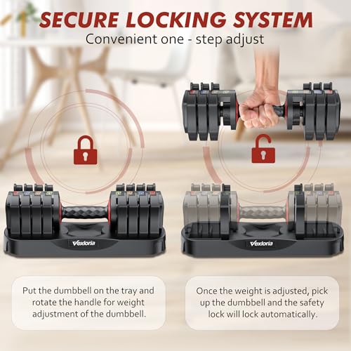 Adjustable Dumbbell Set, 22.5lb 5-in-1 Quick Adjust Dumbbell, Free Weights with Storage Tray for Home Gym, Full Body Worko...