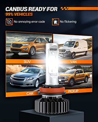 SEALIGHT H11/H8/H9/H16 LED Bulbs, 30,000LM 600% Super Brighter H11 Halogen Replacement Bulbs, 6000K Xenon White H11 H8 H9 ...