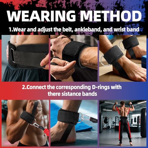 Boxing Resistance Bands Set for Boxing MMA Martial Arts Training Equipment, 150lbs Exercise Bands with Cuffs & Belt, Worko...