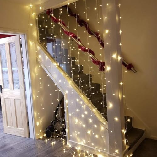 LE Fairy Curtain Lights Battery Operated & USB Plug in, Remote 10 x 10 ft Hanging String Lights for Bedroom Wall, 300 LED ...