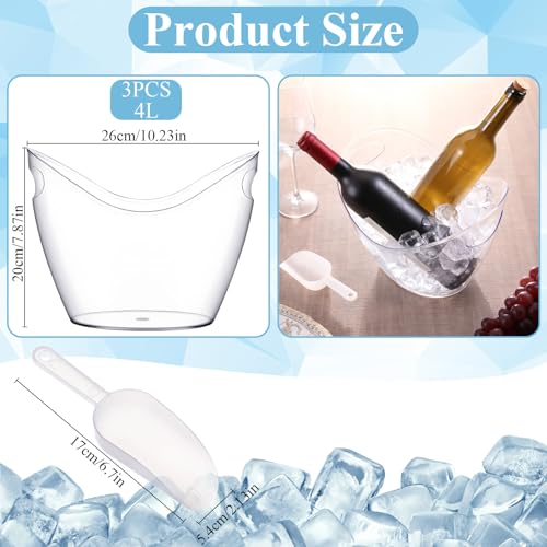 LIQWEI 3 Pcs Ice Bucket, 4 Liter Champagne Wine Bucket with Scoops, Beer Buckets Beverage Bin Clear Acrylic Storage Tub fo...