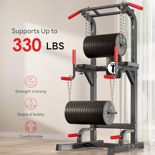SogesPower Multi-Function Power Tower Pull Up Bar Station Pull Up Dip Station for Home Gym, 10-Level Adjustable Height Pul...
