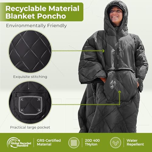 ATEPA Wearable Sleeping Bag, Recycled Warm Winter Camping Wearable Blanket Poncho for Outdoor, Stadium Sports Women Men