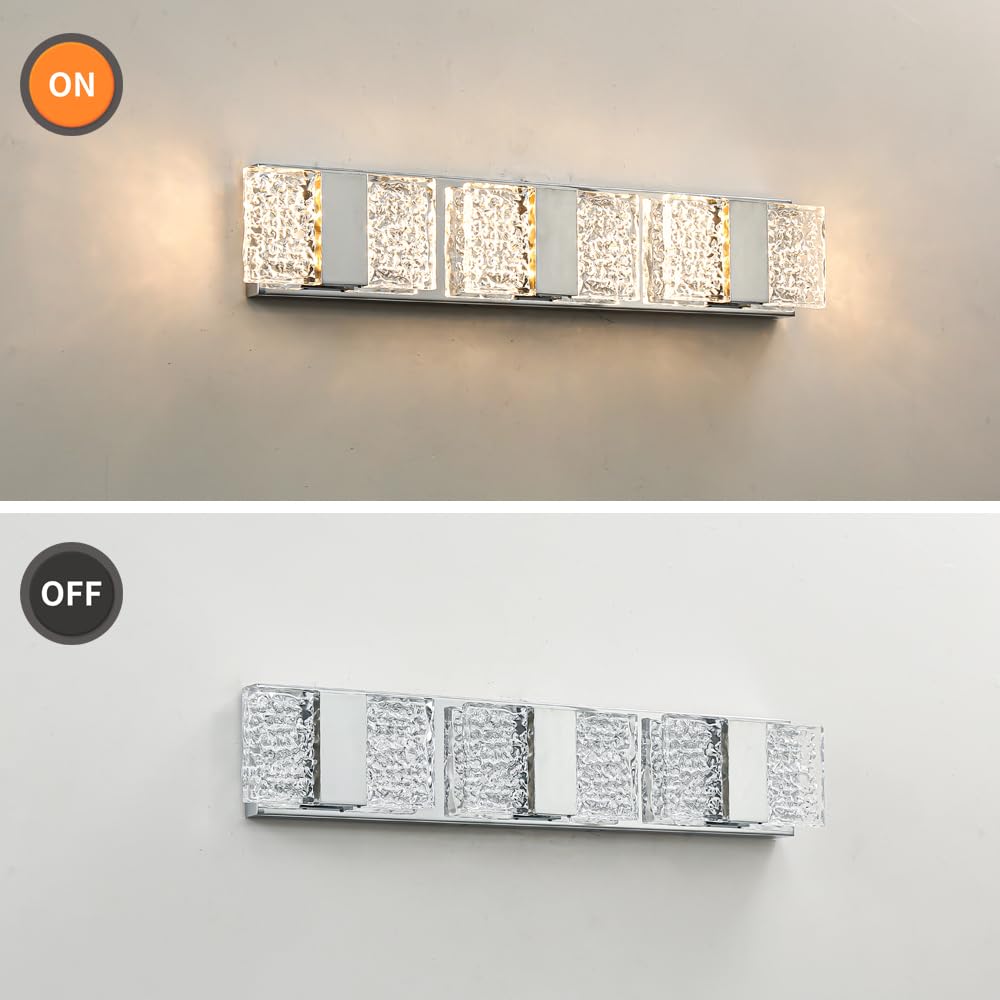 Modern 6-Lights Bathroom Vanity Lighting  Chrome Crystal Led Bathroom Light Fuxtures Over Mirror  Art Deco Dimmable Wall Sconce  Crystal Bathroom Light  Acrylic Hardwired Wall Lamp(H4.33In  L22.64In)