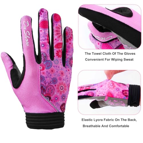 DuShow Bike Gloves for Women Cycling,Pink Floral Workout Gloves Women,Full Finger Biking Driving Riding Gloves for Women,G...