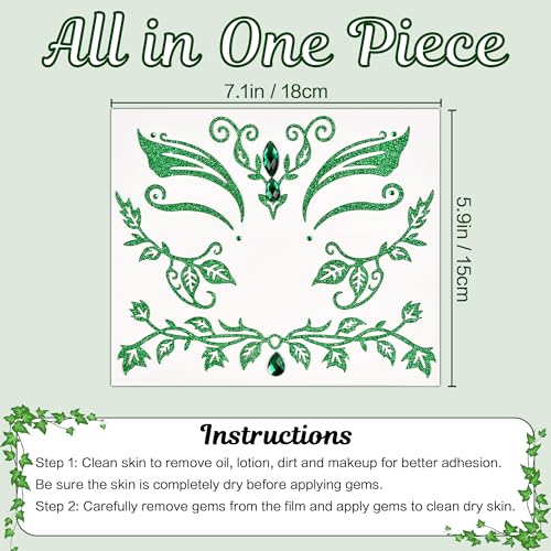 Itscolofy Green Face Jewels Stickers Halloween Ivy Costume, Glitter Green Face Gems Self Adhesive Glue Festival Makeup Cos...
