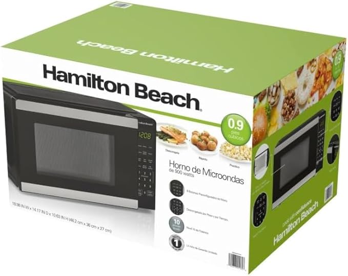 Hamiilton_Beach 0.9 Cu ft Countertop Microwave Oven, 900 Watts, Stainless Steel, New