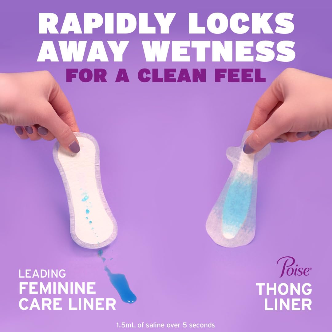 Poise Daily Thong Liners, Incontinence Panty Liners for Bladder Leaks, 1 Drop Lightest Absorbency, 50 Count of Pantiliners
