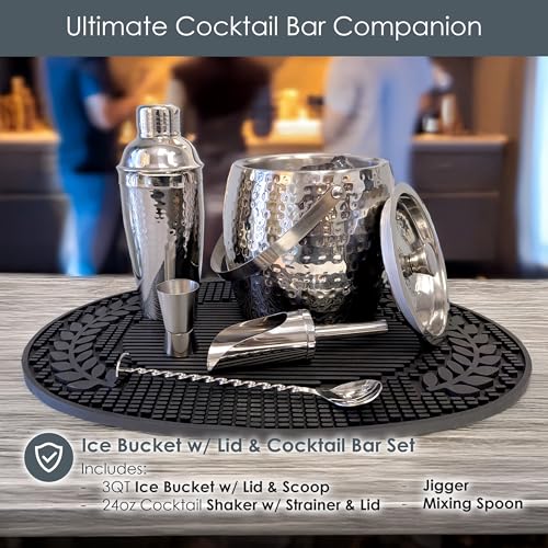 BREKX Insulated Ice Bucket for Cocktail Bar with Drink Shaker 5-Piece Cocktail Set for Parties with Lid and Scoop - Barten...