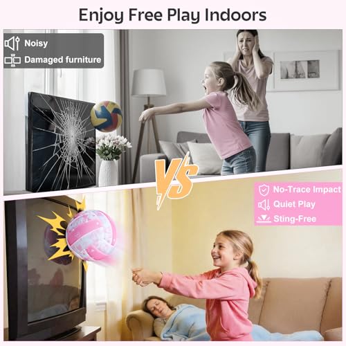 Lemmeko Soft Indoor Volleyball, Cushioned Cover Training Ball for Kids & Youth, Silent Indoor Volleyball with Pump for Hom...