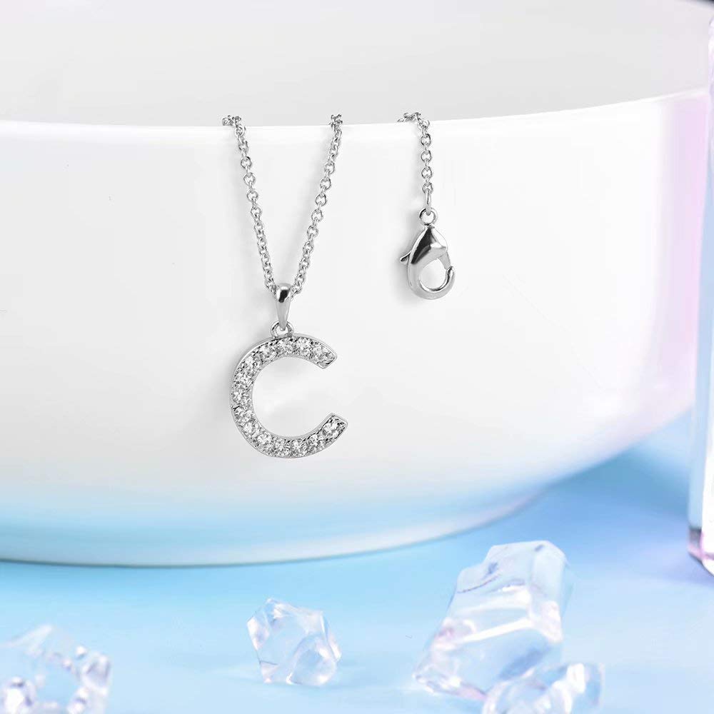 Tarsus C Initial Letter Stainless Steel Silver Alphabet Pendant Necklace Monogram charm cubic zirconia Jewelry Gifts for Women T