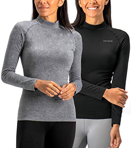 DEVOPS Women's 2 Pack Thermal Turtle Long Sleeve Shirts Compression Baselayer Tops