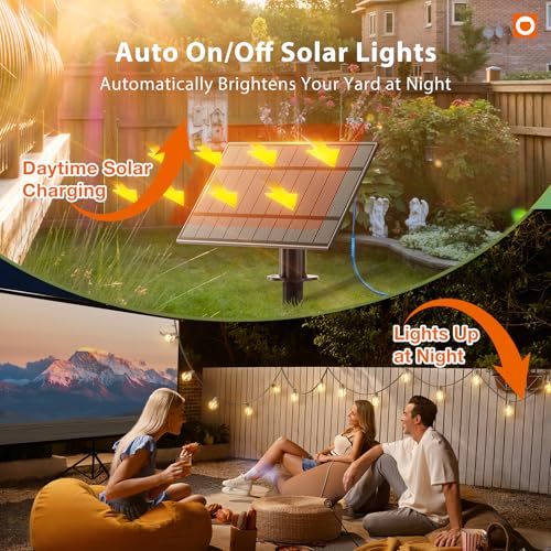 addlon 100FT Solar String Lights Outdoor with Remote, 54 LED Shatterproof Bulbs, Dimmable & Timable, 3 Light Modes, G40 Wa...
