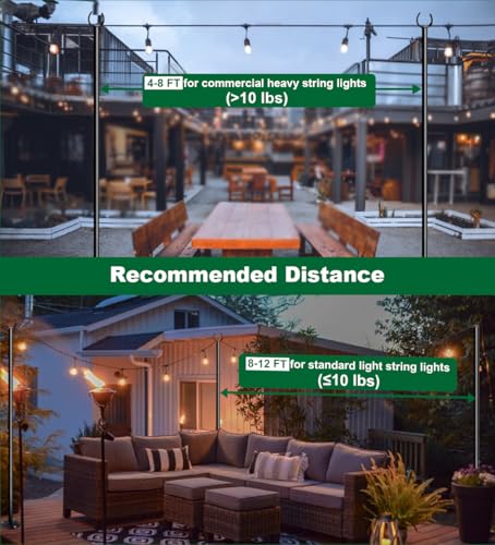 Tigerden 10ft String Light Poles for Hard Surfaces, Light Poles for Outdoor String Light, Perfect for Garden, Backyard, an...