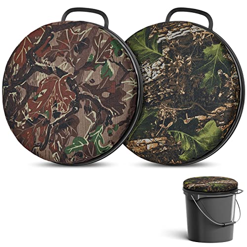 2 Pcs 5 Gallon Bucket Seats 360 Degree Swivel Bucket Seat Cushion Camouflage Ice Fishing Cushion Waterproof Cover for Hunt...