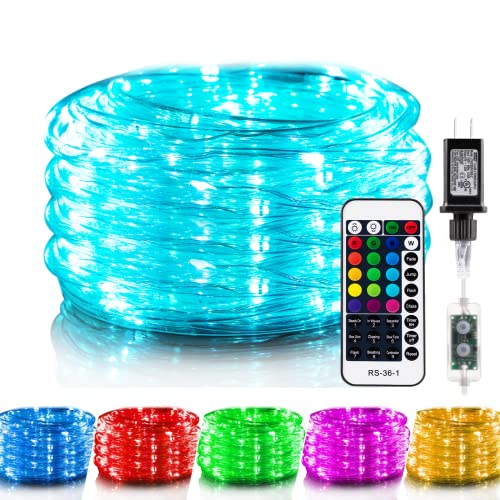 Minetom Color Changing Rope Lights Outdoor, 33FT 100 LED String Lights with Plug & Remote, Waterproof Christmas Light Outd...