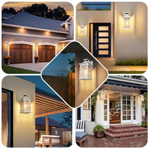 Motion Sensor Outside Wall Lantern Waterproof  White Dusk Dawn Outdoor Lighting Wall Mount With Tempered Glass  Modern Anti-Rust Motion Porch Light Fixture For Hallway Entryway Doorway