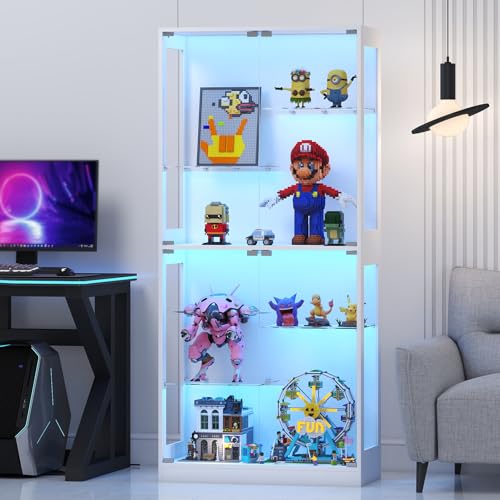 Lamtor 69-Inch Glass Display Cabinet - Adjustable Shelves Display Case, Curio Cabinet with RGB Lighting, for Game Room, Li...
