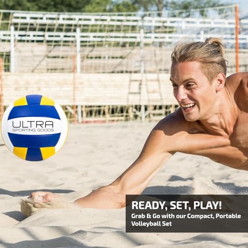 Volleyball Net Outdoor - Includes 32x3 Feet Regulation Size Net, 8.5-Inch PU Volleyball, Carrying Bag, Boundary Lines, Ste...