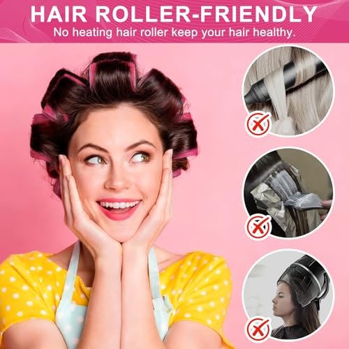 Hair Rollers, 12 Pack Hair Curler Small Hair Rollers for Women, Self Grip Hair Roller with Clips, Rose Red (Medium PLUS)