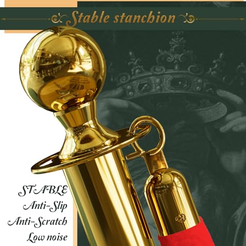 4PCS Gold Stanchions Posts with 3PCS 5 ft Red Velvet Rope, Red Velvet Rope Stanchion Set Crowd Control Barriers, Stanchion...