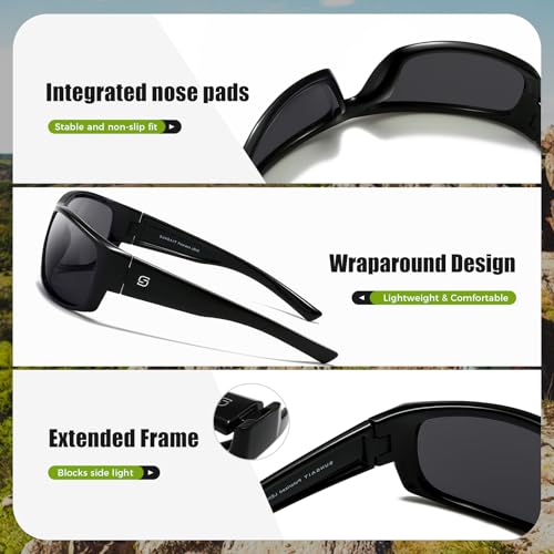 SUNGAIT Wrap Around Polarized Sport Sunglasses for Men Womens Lightweight Rectangle Cycling Running
