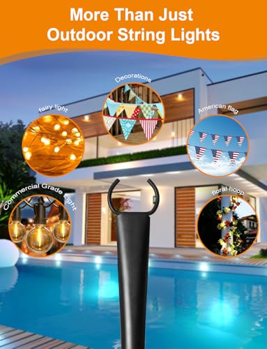 4 Pack String Light Poles for Outside, Thickened Metal Christmas Lights Hanger Pole Outdoor with Fork, Lighting Hanging Po...