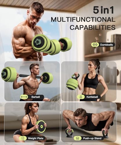 EOAT Adjustable Dumbbell Set 22/42/62LBS, 5-in-1 Free Weight Dumbbell Set Used as Dumbbell，Kettlebell,Barbell, Push-Up Sta...