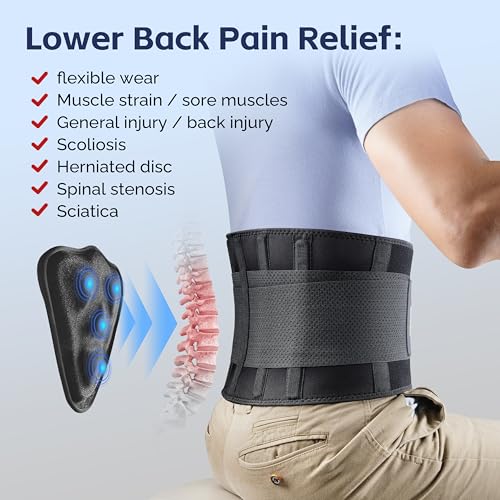 FEATOL Back Brace for Men Lower Back, Lumbar Support Belt- Back Pain, Adjustable Support Straps with Removable Lumbar Pad ...