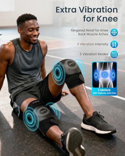 COMFIER Cordless Knee Massager with Heat and Vibration for Pain Relief, Graphene Heating pad for Knee with 3 Heat Levels &...