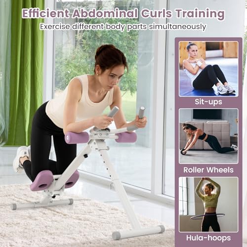 GYMAX Ab Workout Equipment, Adjustable Ab Machine for Whole Body Home Exercise with LCD Monitor, Big Knee Pads & Foam Cove...