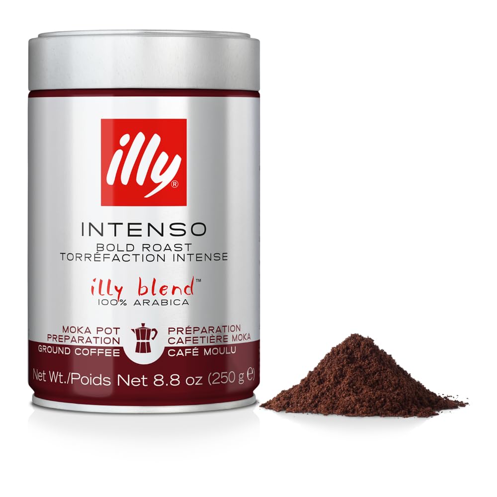 illy Ground Coffee Moka - 100% Arabica Flavored Coffee Ground - Rich Aromatic Coffee Grounds Profile - Intenso Dark Roast - Warm
