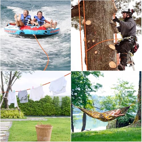 X XBEN Braided Polyester Arborist Rope 3/8 inch X 120ft, 48 Strands, 3430 LBS Breaking Strength Outdoor Rope, Arborist Rig...